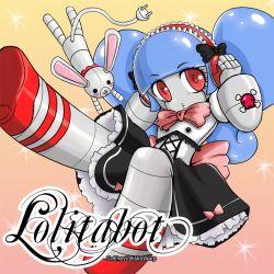 Rule 34 | android, blue hair, bow, bowtie, dj, gothic lolita, lolita fashion, red eyes, red shoes, shoes, simple background, skull and crossbones
