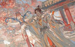 Rule 34 | 1boy, architecture, bishounen, black hair, cherry, chinese clothes, east asian architecture, food, fruit, hanfu, kite flying, long hair, long sleeves, male focus, parted bangs, solo, tianguan cifu, wide sleeves, xie lian, yu66789033