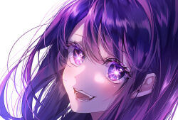Rule 34 | 1girl, blush, highres, hoshino ai (oshi no ko), long hair, looking at viewer, open mouth, oshi no ko, pinapo 25, purple eyes, purple hair, simple background, smile, star-shaped pupils, star (symbol), star in eye, symbol-shaped pupils, symbol in eye, teeth