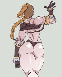 Rule 34 | 1girl, arm up, armlet, ass, barbarian, from behind, gloves, highres, hilde (nisego), muscular, muscular female, nisego, solo, walking, walking away, waving