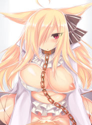 Rule 34 | 1girl, ahoge, animal ears, bad id, bad pixiv id, belly, blonde hair, blush, bow, breast slip, breasts, bursting breasts, chain, cleavage, clothed sex, collar, cowgirl position, cum, cum in pussy, dolce (ruuku), fox ears, frills, hair bow, hair ornament, hair over one eye, heart, heart-shaped pupils, highres, huge breasts, inverted nipples, large breasts, long hair, long sleeves, looking at viewer, nipples, one breast out, open mouth, original, plump, popped collar, pov, puffy nipples, ruuku (azukieru), sex, shrug (clothing), skindentation, solo focus, straddling, symbol-shaped pupils, thick thighs, thighhighs, thighs, unaligned breasts, underwear, wide hips