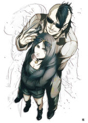Rule 34 | 10s, 1boy, 1girl, black hair, brother and sister, claws, daken, family, glasses, green eyes, marvel, siblings, simple background, smile, tattoo, x-23, x-men