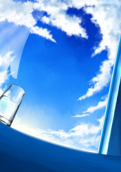 Rule 34 | cloud, cup, day, drinking glass, highres, louders, no humans, original, scenery, sky, water, window, windowsill