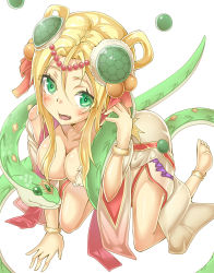 Rule 34 | 1girl, anklet, bad id, bad pixiv id, barefoot, blonde hair, bracelet, breasts, cleavage, fang, green eyes, hair ornament, highres, jewelry, kukkumann, long hair, meimei (p&amp;d), puzzle &amp; dragons, snake, solo, turtle shell