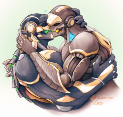 Rule 34 | 2boys, bara, couple, cropped torso, from side, hand on another&#039;s neck, heart, helmet kiss, highres, hug, humanoid robot, kiss, large pectorals, lintufunky, loving aura, male focus, multiple boys, muscular, muscular male, nude, original, pectoral docking, pectoral press, pectorals, robot, stomach, thick thighs, thighs, topless male, yaoi