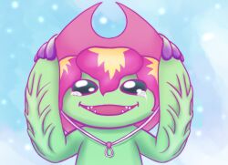 Rule 34 | crying, crying with eyes open, digimon, digimon (creature), flower, hat, highres, monster girl, palmon, petals, plant girl, sharp teeth, tears, teeth