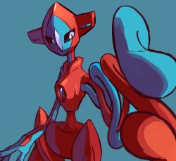 Rule 34 | blue background, commentary, creature, creatures (company), deoxys, deoxys (normal), english commentary, game freak, gen 3 pokemon, limb92, mythical pokemon, nintendo, no humans, pokemon, pokemon (creature), simple background, solo, upper body
