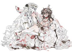 Rule 34 | 1boy, 1girl, cherry, chocolate, chocolate on body, collar, cream, degrees of lewdity, doughnut, food, food on body, fruit, high heels, highres, ivory wraith, lenereco, player character (degrees of lewdity), spread legs, thighhighs, white hair