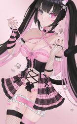 Rule 34 | 1girl, absurdres, akuradere, animal ears, breasts, cat ears, cat tail, choker, cleavage, heterochromia, highres, hime cut, indie virtual youtuber, lingerie, long hair, looking at viewer, medium breasts, nail polish, panties, pleated skirt, shoujoblush, skirt, solo, striped clothes, striped thighhighs, tail, thighhighs, twintails, underwear, very long hair, virtual youtuber