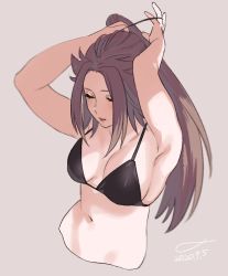 Rule 34 | 1girl, adjusting hair, bikini, black bikini, breasts, closed mouth, cropped torso, dated, closed eyes, eyeshadow, grey background, jun&#039;you (kancolle), kantai collection, large breasts, lips, lipstick, long hair, makeup, purple hair, shishanmo, signature, simple background, solo, spiked hair, swimsuit
