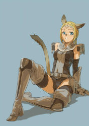 Rule 34 | 00s, 1girl, animal ears, bad id, bad pixiv id, blonde hair, blue eyes, boots, branch (blackrabbits), final fantasy, final fantasy xi, gloves, mithra (ff11), solo, tail, thigh boots, thighhighs