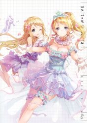 Rule 34 | 10s, 2girls, 77gl, ;d, absurdres, ayase alisa, ayase eli, blonde hair, blue eyes, blush, breasts, cleavage, dress, flower, gloves, hair flower, hair ornament, high heels, highres, large breasts, bridal garter, long hair, looking at viewer, love live!, love live! school idol project, multiple girls, one eye closed, open mouth, ponytail, siblings, sisters, smile, strapless, strapless dress, thighhighs, tiara, white gloves, white legwear