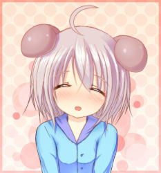 Rule 34 | 1girl, animal ears, blush, closed eyes, facing viewer, female focus, flat chest, greatmosu, mouse ears, nazrin, open mouth, short hair, solo, touhou, upper body