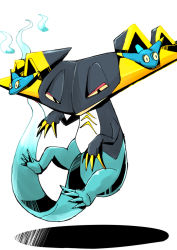 Rule 34 | alternate color, black eyes, chevron (symbol), claws, commentary request, creatures (company), dragapult, dreepy, floating, game freak, gen 8 pokemon, half-closed eyes, heka=ton, highres, looking at viewer, nintendo, no humans, pokemon, pokemon (creature), shiny pokemon, white background