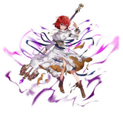 Rule 34 | aura, damaged, dark aura, dress, fire emblem, fire emblem: mystery of the emblem, fire emblem heroes, holding, holding staff, looking at viewer, maria (fire emblem), mayo (becky2006), mind control, nintendo, official alternate costume, official art, purple eyes, red hair, short hair, solo, staff, tassel, tiara, torn clothes, white background, white dress