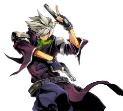 Rule 34 | 00s, 1boy, dungeon and fighter, gloves, gun, gunner (dungeon and fighter), male focus, official art, ress, shoulder pads, simple background, smile, solo, weapon, white background, white hair