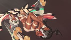 Rule 34 | 1girl, blonde hair, breasts, cape, dark skin, dark-skinned female, feet, licking foot, guilty gear, guilty gear xrd, hair over one eye, highres, licking, looking at viewer, md5 mismatch, medium breasts, platinum disco, ramlethal valentine, scabbard, sheath, solo, sword, toes, toned, weapon