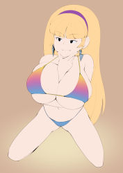 Rule 34 | 1girl, bikini, breasts, female focus, flat color, full body, gradient background, gravity falls, highres, kneeling, maydrawfag, pacifica northwest, solo, swimsuit, tagme