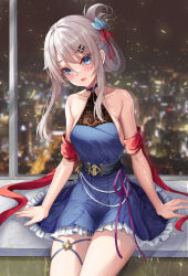 Rule 34 | 1girl, 9a-91 (girls&#039; frontline), absurdres, bare shoulders, blue dress, blue eyes, dress, girls&#039; frontline, grey hair, hair ornament, hairpin, highres, long hair, looking at viewer, so myeolchi, solo, thighs