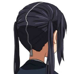 Rule 34 | 1girl, bad id, bad pixiv id, black hair, close-up, from behind, k-on!, nakano azusa, simple background, solo, twintails, watanore, what, white background, zipper