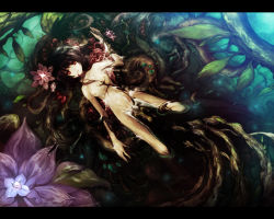 Rule 34 | 1girl, after rape, bad id, bad pixiv id, black hair, breasts, censored, chitose rin, cum, empty eyes, fairy, flower, from above, letterboxed, nipples, nude, original, plant, plant roots, rape, red eyes, rel, short hair, small breasts, solo, tentacle sex, tentacles, tree