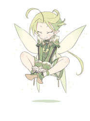 Rule 34 | 1boy, ahoge, blade (galaxist), blush, boots, commentary, commentary request, closed eyes, fairy, fairy wings, full body, grin, light green hair, male focus, midair, pict pluff, pointy ears, pop-up story, shadow, simple background, sitting, smile, solo, sparkle, st. feles gakuen uniform, white background, wings