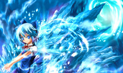 Rule 34 | 1girl, bad id, bad pixiv id, blue eyes, blue hair, cirno, dress, female focus, ice, matching hair/eyes, mikihiro, ribbon, short hair, solo, embodiment of scarlet devil, touhou, wings