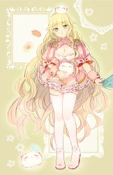 Rule 34 | 10s, 1girl, artist request, bad id, bad pixiv id, beelzebub-jou no okinimesu mama., beelzebub (beelzebub-jou), blonde hair, blue eyes, boots, breasts, cleavage, cleavage cutout, clothing cutout, full body, large breasts, long hair, looking at viewer, medium breasts, parted lips, solo, standing, thigh boots, thighhighs, very long hair