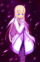 Rule 34 | 00s, 1girl, black pantyhose, blonde hair, blue eyes, blush, colette brunel, dress, facing viewer, feet out of frame, finger to mouth, gloves, highres, leggings, long hair, looking at viewer, pantyhose, sakurazaka yuu, solo, standing, tales of (series), tales of symphonia, white dress, white gloves