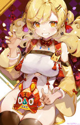 Rule 34 | + +, 1girl, akizero1510, blonde hair, blush, bracelet, breasts, cat earrings, chinese commentary, commentary request, detached collar, detached sleeves, dress, earrings, grin, hair ornament, hair tassel, hairclip, highres, jewelry, large breasts, long hair, long sleeves, looking at viewer, nail polish, no panties, original, signature, sitting, smile, solo, tassel, tassel hair ornament, thighhighs, v-shaped eyebrows, white dress, wide sleeves, yellow eyes, yellow nails