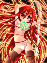 Rule 34 | 00s, 1girl, alastor (shakugan no shana), bread, breasts, food, fundoshi, hase yu, japanese clothes, jewelry, katana, long hair, melon bread, mouth hold, panties, pendant, red eyes, red hair, shakugan no shana, shana, small breasts, solo, sword, thighhighs, topless, underwear, very long hair, weapon