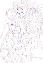 Rule 34 | 3girls, absurdres, bespectacled, embodiment of scarlet devil, female focus, garter straps, glasses, hat, highres, hong meiling, koakuma, looking at viewer, matilda (matildax), monochrome, multiple girls, patchouli knowledge, pointy ears, purple theme, ribbon, squatting, thighhighs, touhou
