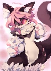 Rule 34 | androgynous, cat, furry, gender request, gradient background, inumimi-syndrome, long hair, one eye closed, pink eyes, solo, tongue, twintails