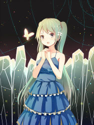 Rule 34 | 1girl, dress, flower, green eyes, green hair, hair flower, hair ornament, hatsune miku, long hair, matching hair/eyes, open mouth, own hands clasped, own hands together, pigrank, saito (pigrank), solo, twintails, very long hair, vocaloid