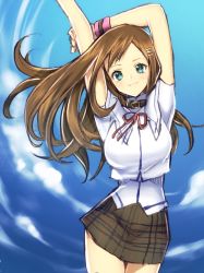 Rule 34 | 1girl, alternate costume, breasts, brown hair, closed mouth, commentary request, hair ornament, hairclip, long hair, looking at viewer, murata tefu, school uniform, skirt, solo, sophia esteed, star ocean, star ocean till the end of time