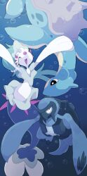 Rule 34 | absurdres, air bubble, bubble, carracosta, closed eyes, creatures (company), flippers, game freak, gen 1 pokemon, gen 5 pokemon, gen 7 pokemon, highres, lapras, nintendo, no humans, open mouth, pokemon, pokemon (creature), primarina, shell, turtle, underwater, winter939