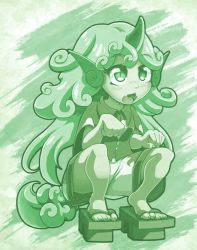 Rule 34 | 1girl, :3, animated, animated gif, chestnut mouth, collared shirt, commentary, daniel renard, english commentary, fangs, full body, geta, green eyes, green theme, horn, horns, kariyushi shirt, komano aunn, long hair, looping animation, monochrome, open mouth, paw pose, shirt, short sleeves, shorts, single horn, solo, squatting, tail, tongue, touhou, very long hair