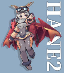 Rule 34 | 1girl, character name, covered navel, gluteal fold, goggles, goggles on headwear, grey eyes, grey hair, grey pantyhose, guts hawk, hane2, helmet, highres, looking at viewer, open hand, pantyhose, personification, short hair, sleeves past wrists, solo, ultra series, ultraman decker (series), v-shaped eyebrows, yamany