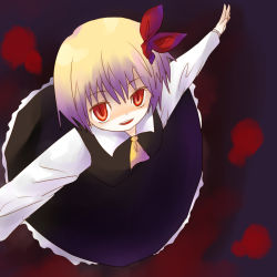 Rule 34 | 1girl, bad id, bad pixiv id, blonde hair, embodiment of scarlet devil, female focus, hair ribbon, nightbug, outstretched arms, red eyes, ribbon, rumia, short hair, slit pupils, solo, spread arms, touhou