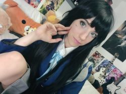 Rule 34 | akiyama mio, akiyama mio (cosplay), black hair, cosplay, k-on!, lana rain, photo (medium), school uniform, self-upload