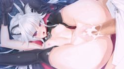 Rule 34 | 1girl, animal ears, animated, animated gif, bishoujo mangekyou, blush, boots, bouncing breasts, breasts, cape, cat ears, censored, chain, cum, cum in pussy, cumdrip, fangs, game cg, gloves, happoubi jin, kagarino kirie, long hair, looping animation, naked cape, nipples, nude, penis, pussy, red eyes, sex, shirt, silver hair, small breasts, spread legs, vaginal, vampire