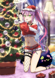 Rule 34 | 1girl, absurdres, christmas, green eyes, highres, hololive, looking at viewer, open mouth, purple hair, shorts, smile, solo, tokoyami towa, twintails, virtual youtuber, yashipom