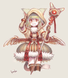 Rule 34 | 1girl, angel wings, animal ears, artist name, black gloves, black hair, blue hair, blush, cat ears, cat tail, elbow gloves, gloves, highres, holding, holding staff, kouka (mrakano5456), looking at viewer, open mouth, original, red eyes, short hair, sketch, smile, solo, staff, tail, thighhighs, wings