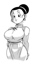 Rule 34 | 1girl, breasts, chi-chi (dragon ball), chinese clothes, dragon ball, dragon ball super, earrings, funsexydb, hair bun, highres, jewelry, large breasts, single hair bun, smile, solo, upper body