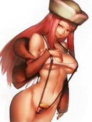 Rule 34 | 1girl, bare shoulders, breasts, cleavage, fumio (rsqkr), hat, jewelry bonney, large breasts, lipstick, long hair, looking at viewer, makeup, navel, one piece, piercing, pink hair, simple background, slingshot swimsuit, solo, suspenders, swimsuit, underboob, white background