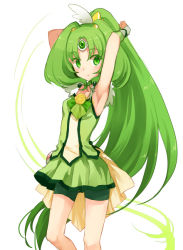 Rule 34 | 10s, 1girl, armpits, arms up, bad id, bad pixiv id, bike shorts, bike shorts under skirt, bow, bowtie, collarbone, cure march, green eyes, green hair, green shorts, green skirt, green theme, hair ornament, head wings, koto (colorcube), long hair, magical girl, matching hair/eyes, midorikawa nao, ponytail, precure, shorts, shorts under skirt, simple background, skirt, smile precure!, solo, tiara, tri tails, white background, wings, wrist cuffs