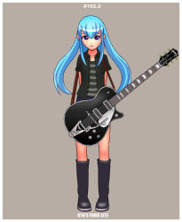 Rule 34 | 1girl, blue hair, boots, female focus, full body, gretsch, grey background, guitar, instrument, long hair, ryu (ryu&#039;s form site), simple background, solo