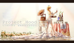 Rule 34 | 1girl, absurdres, azur lane, blonde hair, blue eyes, bottle, breasts, character name, cup, dated, dress, drinking glass, english text, flower, from side, full body, high heels, highres, hood (azur lane), jfzm001, legs, letterboxed, phonograph, ripples, royal navy emblem (azur lane), see-through, see-through skirt, skirt, wine bottle
