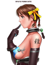 Rule 34 | 1girl, bdsm, bondage, bound, breasts, brown eyes, brown hair, collar, gloves, large breasts, ryu (ryu&#039;s form site), short hair, slave, solo