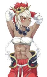 Rule 34 | 1girl, abs, bead necklace, beads, biceps, chest sarashi, facial mark, fire emblem, fire emblem fates, jewelry, looking to the side, mask, mask on head, muscular, muscular female, necklace, nintendo, obliques, rinkah (fire emblem), sarashi, white hair, yachimata 1205